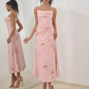 Casual Pleated Strap Floral Print Slip Midi Dress1 Casual Pleated Strap Floral Print Slip Midi Dress