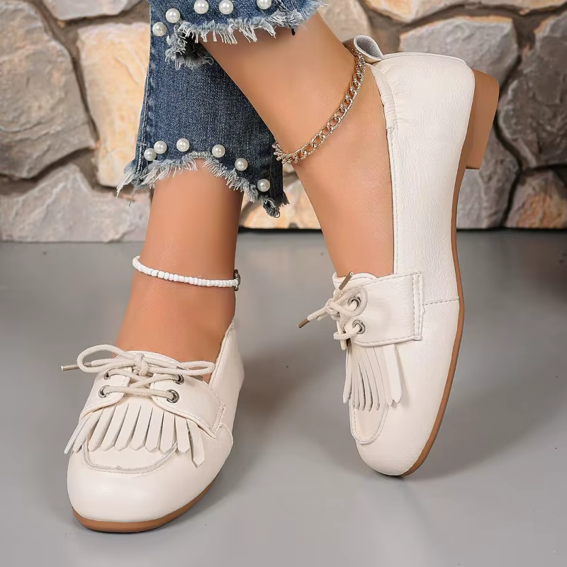 Casual Round Head Deep Mouth Before Lacing Soft Soles Anti-slip Flat Shoes