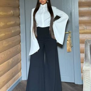 Casual Single Breasted Solid Stand Collar Long Sleeve Loose Shirts