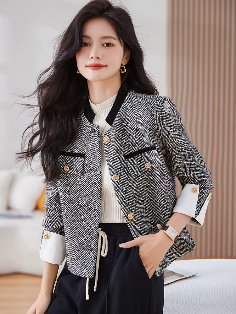 Elegant Single Breasted Standard Long Sleeve Non Stretch Striped Blazer