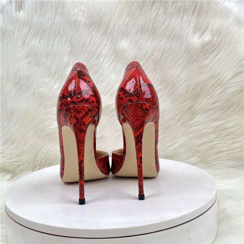 Casual Snakeskin Inside Open Pointy Toe Stiletto Thin High Heel - Image 4