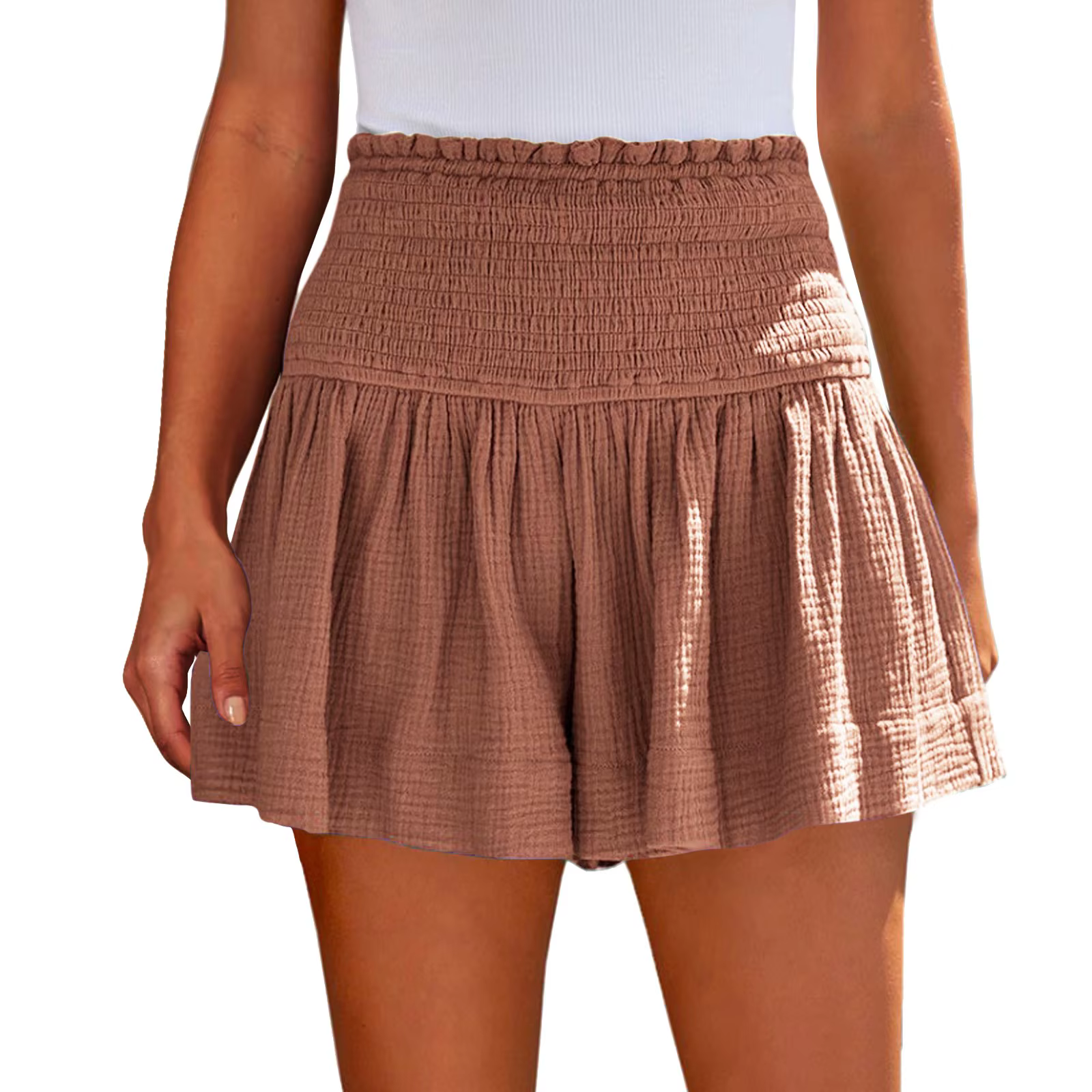 Casual Solid Color Breathable Elastic Waist Wide Leg Shorts