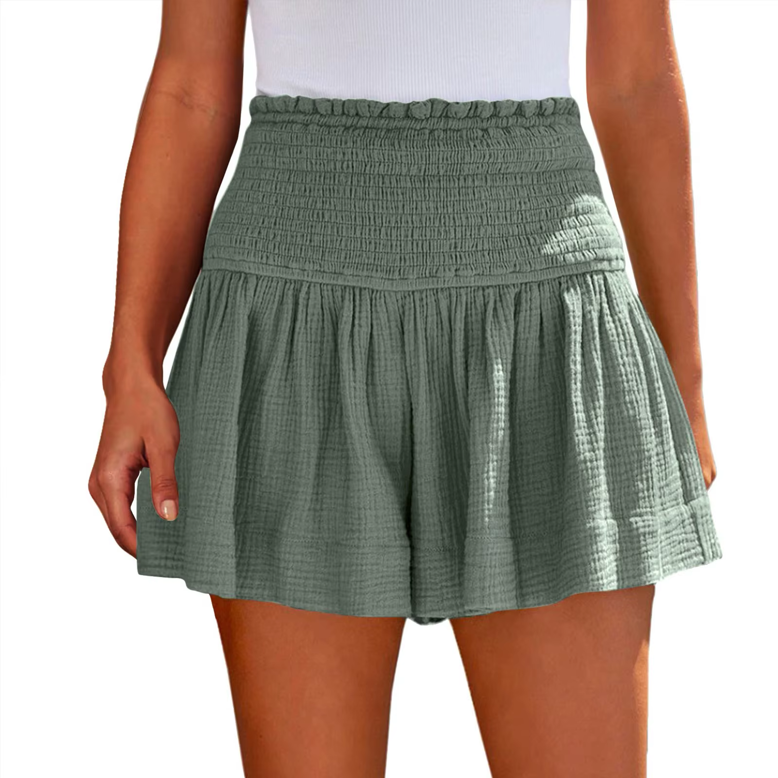 Casual Solid Color Breathable Elastic Waist Wide Leg Shorts - Image 26
