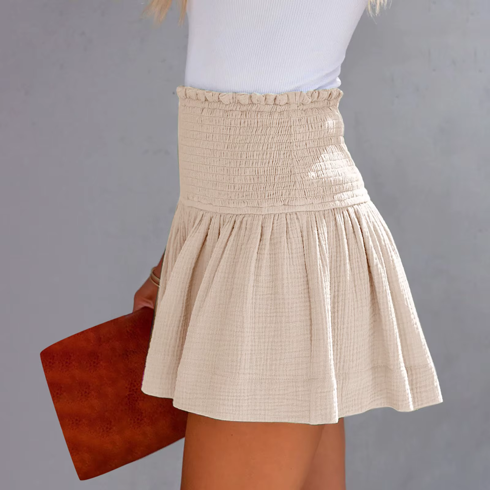 Casual Solid Color Breathable Elastic Waist Wide Leg Shorts - Image 17