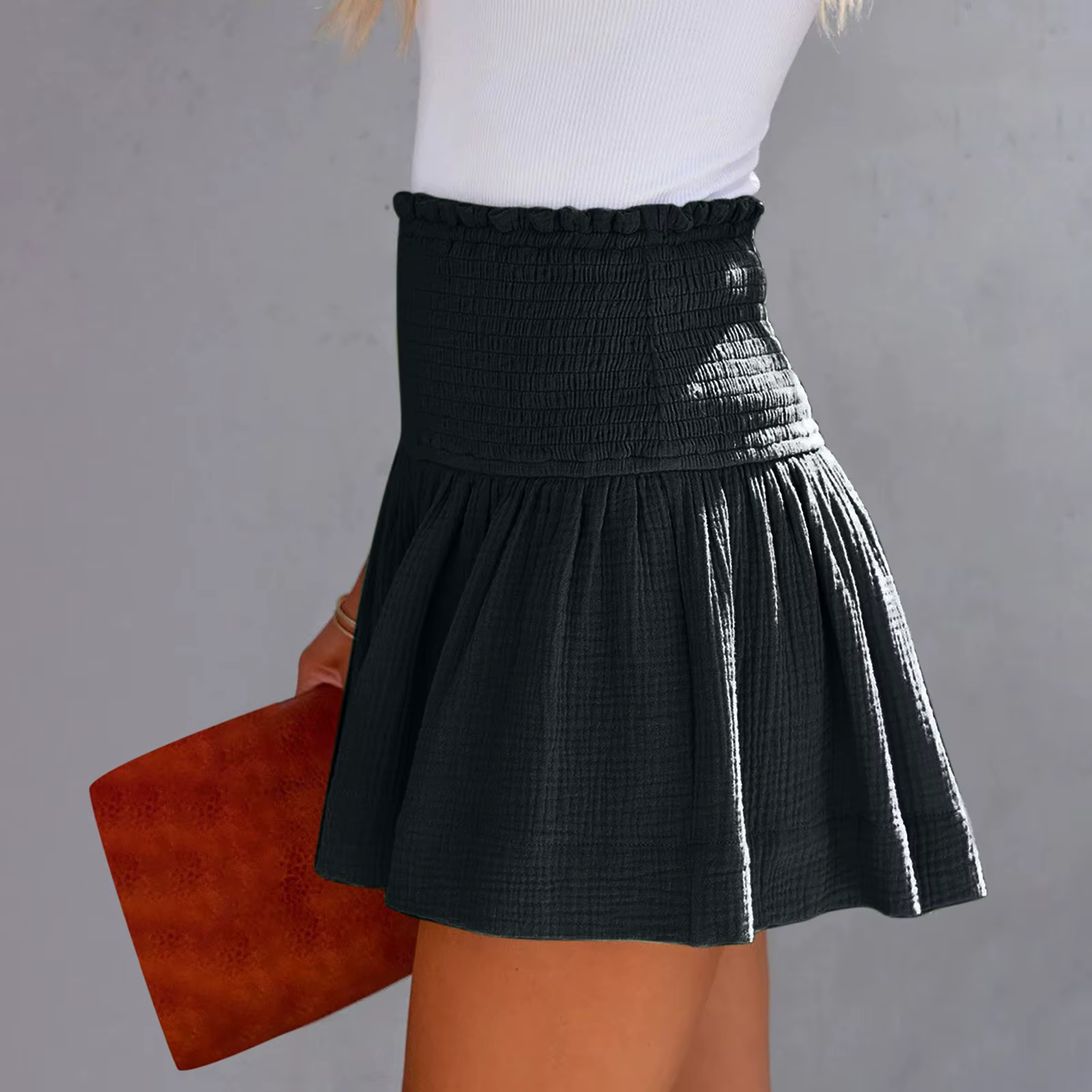 Casual Solid Color Breathable Elastic Waist Wide Leg Shorts - Image 8