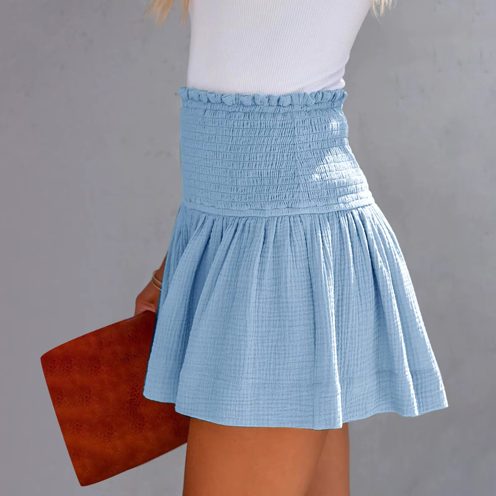 Casual Solid Color Breathable Elastic Waist Wide Leg Shorts - Image 23