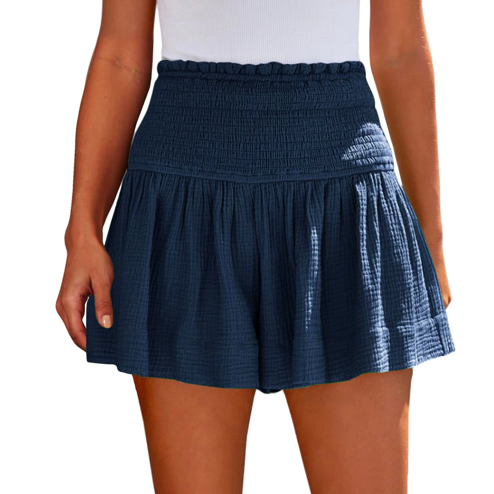 Casual Solid Color Breathable Elastic Waist Wide Leg Shorts - Image 4