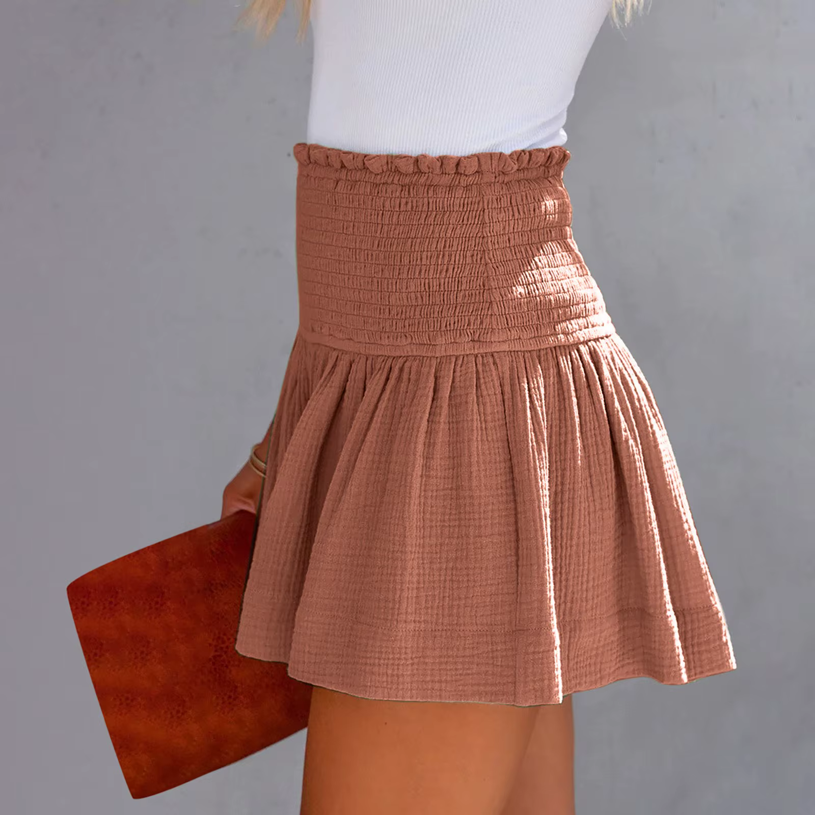 Casual Solid Color Breathable Elastic Waist Wide Leg Shorts - Image 2