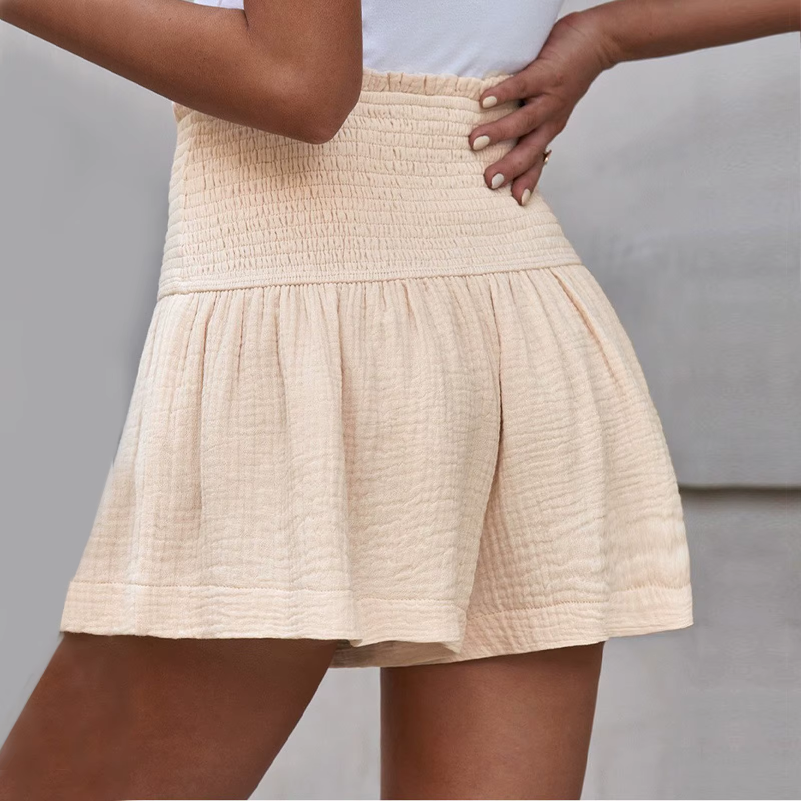 Casual Solid Color Breathable Elastic Waist Wide Leg Shorts - Image 18