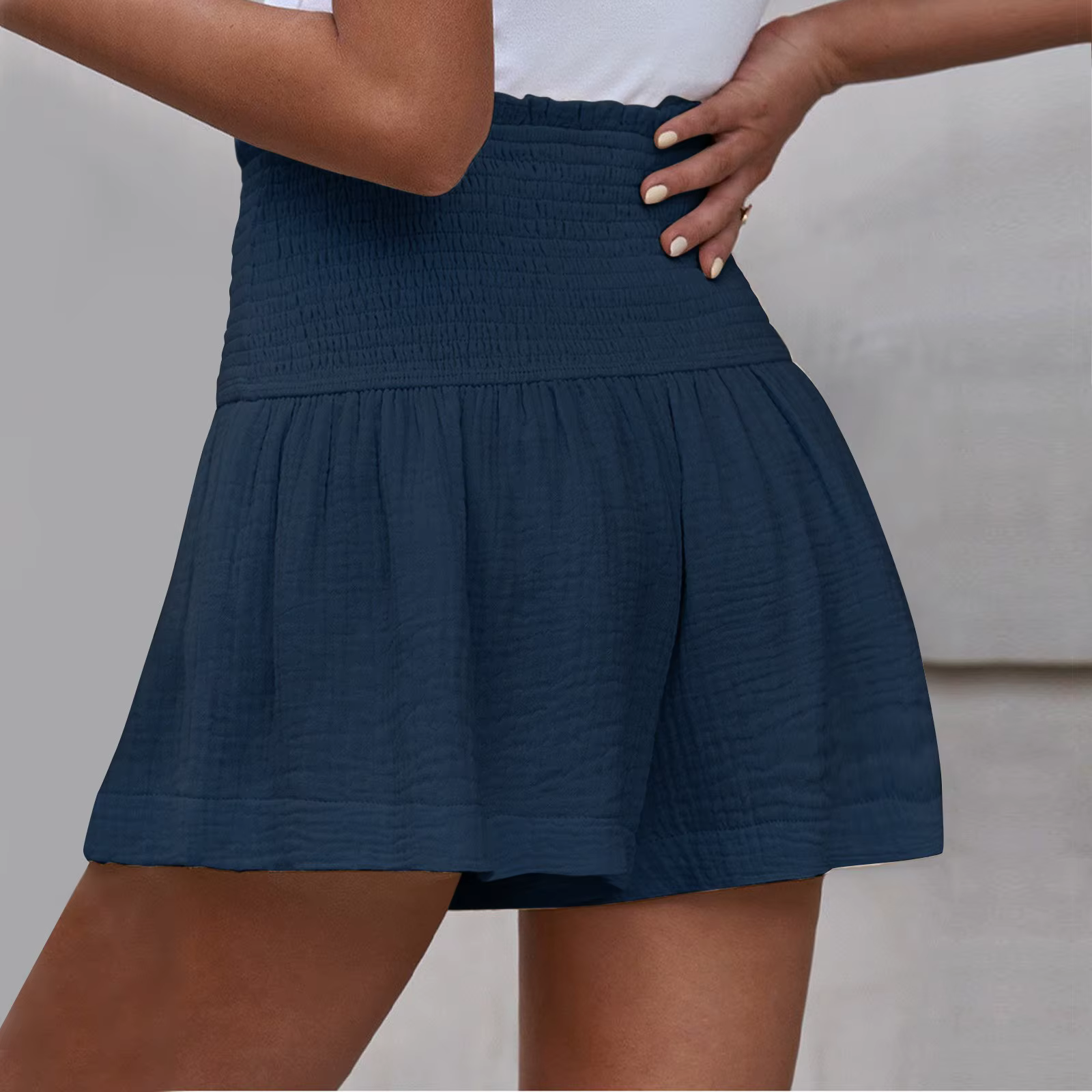 Casual Solid Color Breathable Elastic Waist Wide Leg Shorts - Image 6