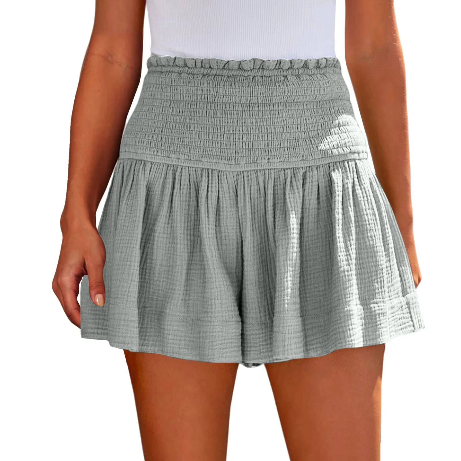 Casual Solid Color Breathable Elastic Waist Wide Leg Shorts - Image 10