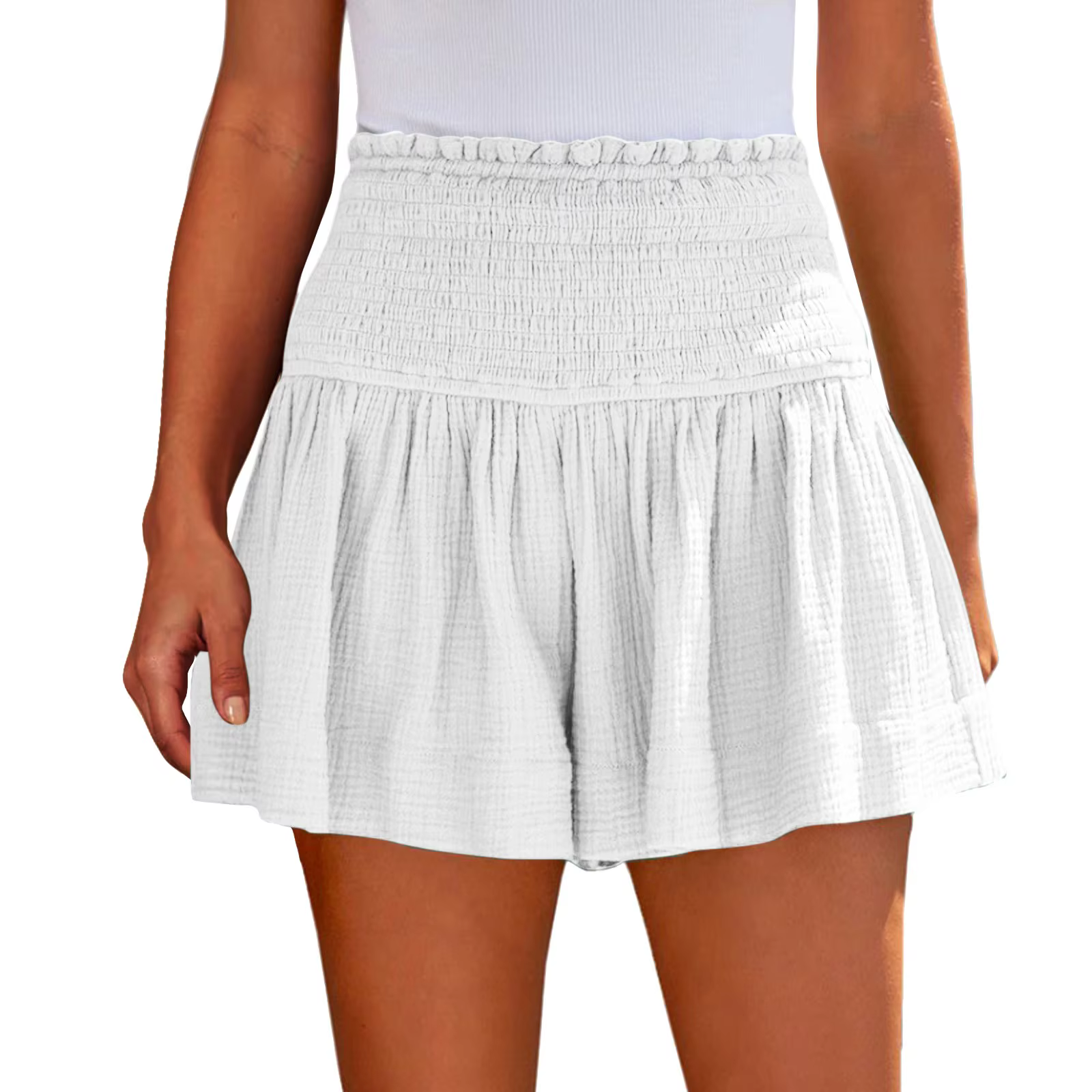 Casual Solid Color Breathable Elastic Waist Wide Leg Shorts - Image 13