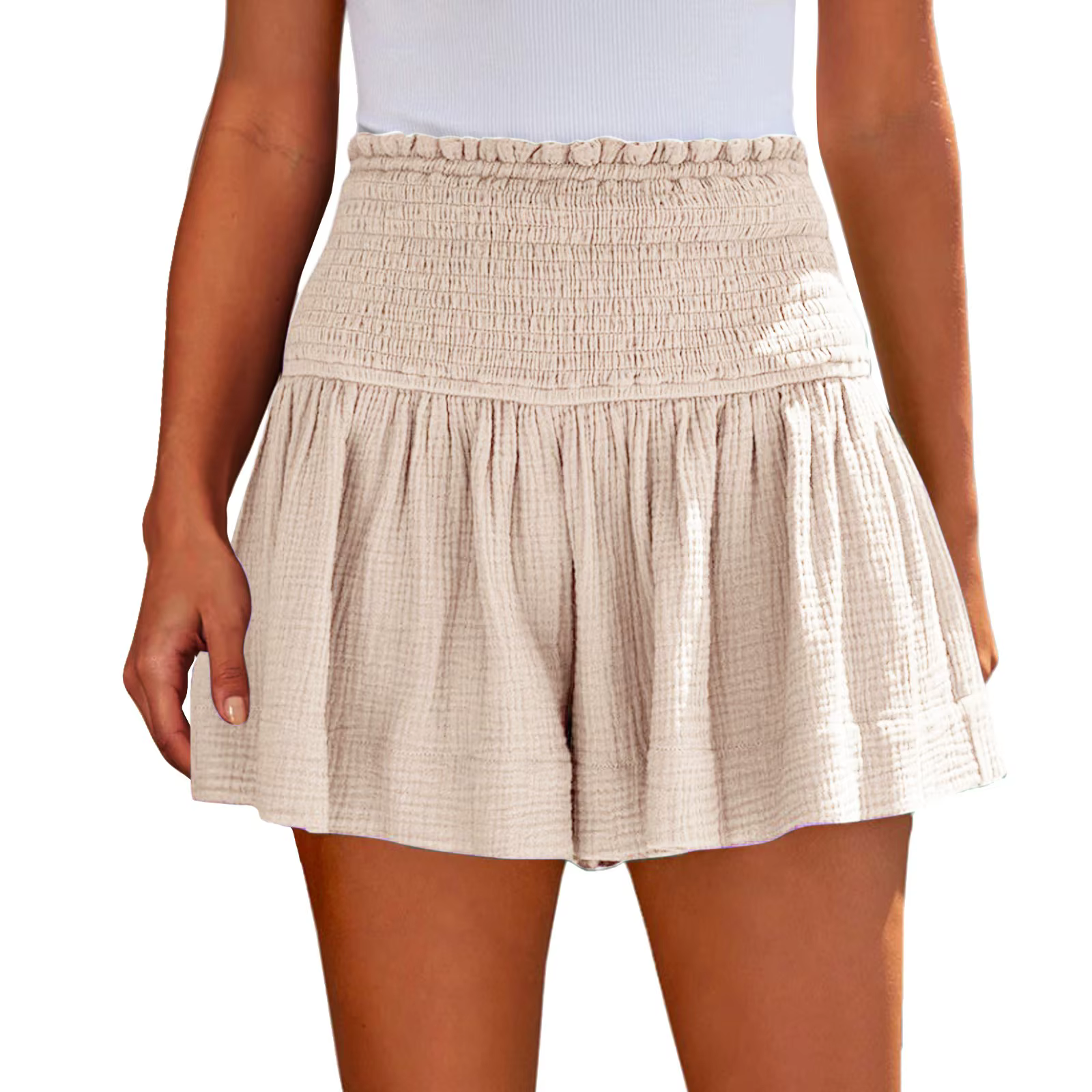 Casual Solid Color Breathable Elastic Waist Wide Leg Shorts - Image 16