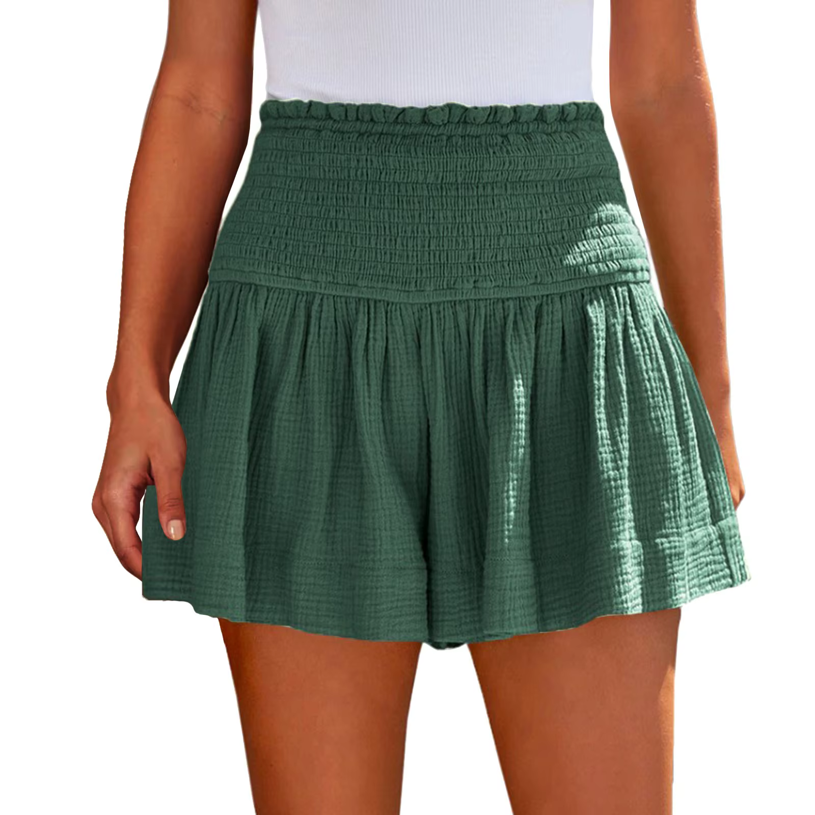 Casual Solid Color Breathable Elastic Waist Wide Leg Shorts - Image 25
