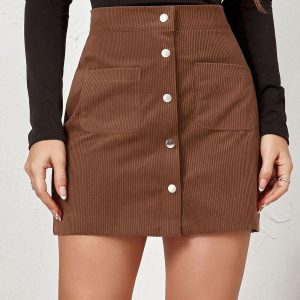 Casual Solid Color Corduroy Short And Bottoms Skirt