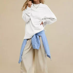 Casual Solid Color Dropped Shoulders Oversized Sweatshirt