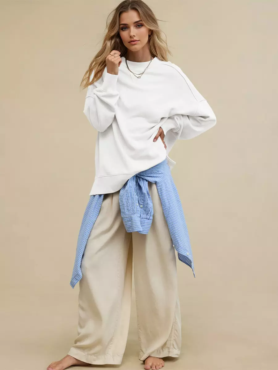 Casual Solid Color Dropped Shoulders Oversized Sweatshirt