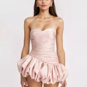 Casual Strapless Sweetheart Collar Draped Mini Dress