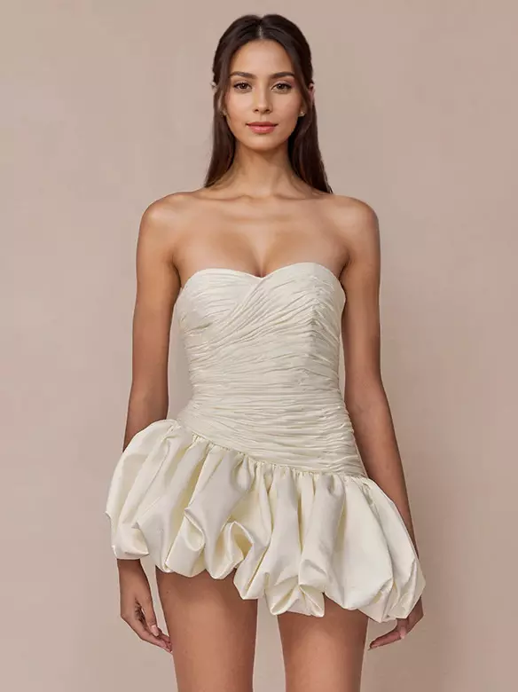 Casual Strapless Sweetheart Collar Draped Mini Dress - Image 3