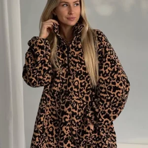 Casual Turndown Collar Animal Print Sweatshirts