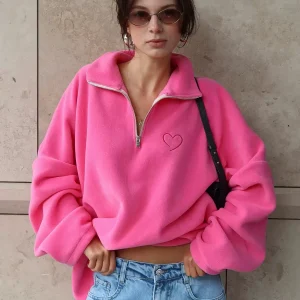 Casual Turndown Collar Oversized Polar Fleece Sweatshirts