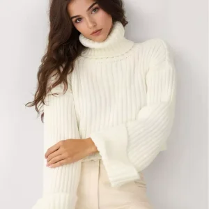 Casual Turtleneck Pullover Oversized Cuff Sweater