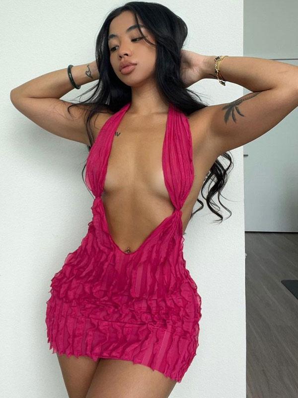 Casual V-Neck Sleeveless Backless Bodycon Mini Dress - Image 3