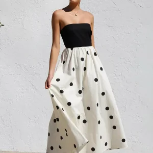 Casual Vacation Beach Strapless Polka Dot Long Dress