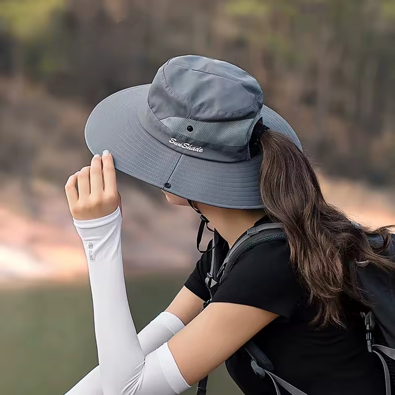Casual Waterproof Pure Color Outdoor Travel Fishing Climbing Hiking Large Brim Bucket Hat - Image 2