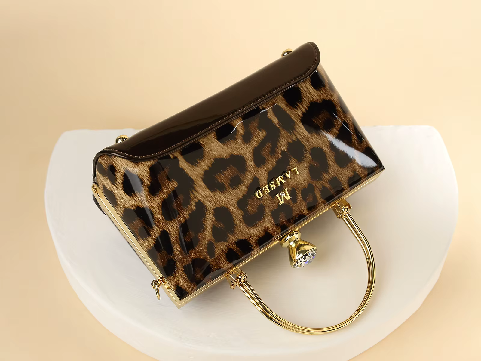 Chic Patent Leather Leopard Print Top Handle Spacious Satchel Bag - Image 3