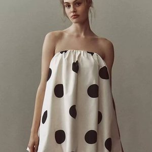 Classic Pullover Pleated Loose Printed Strapless Sleeveless Mini Dress