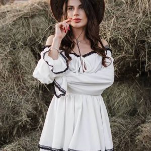 Classic Pullover Slash Neck Long Sleeve Loose Lace Spliced Mini Dress