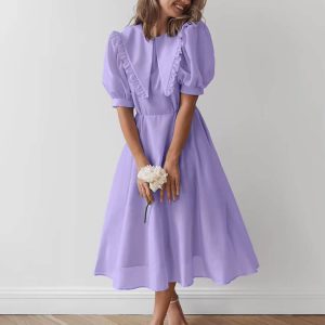 Classic Turn-down Collar Loose Lapel Short Sleeve High Waist Midi Dress Classic Turn-down Collar Loose Lapel Short Sleeve High Waist Midi Dress