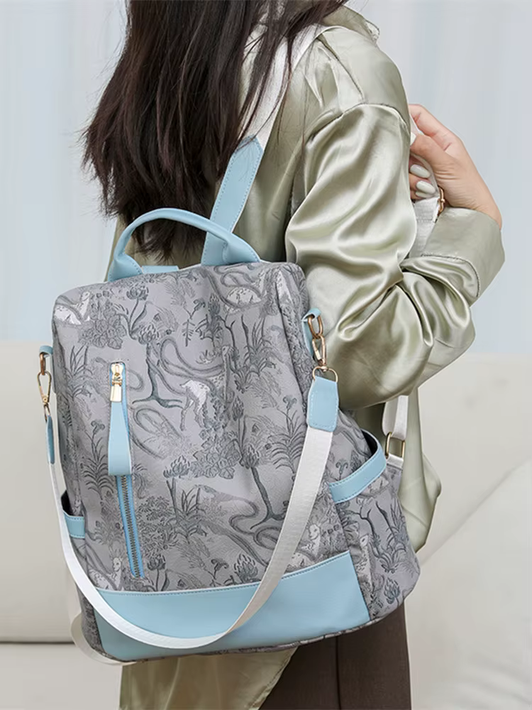 Color Blocking PU Leather Multi-function Anti Theft Leisure Travel Backpack