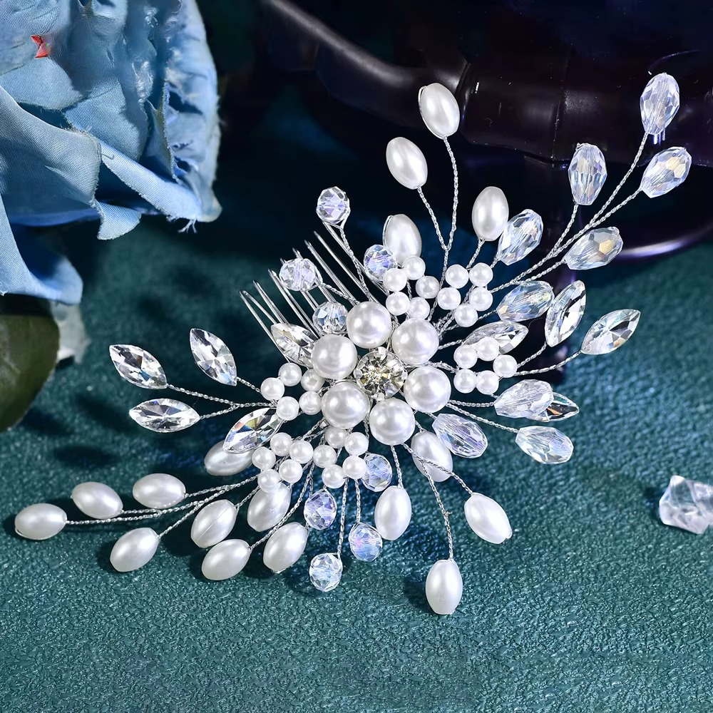 Crystal Pearl Comb Sparkling Rhinestone Hair Clip Bridal Hair Accessories - Image 5