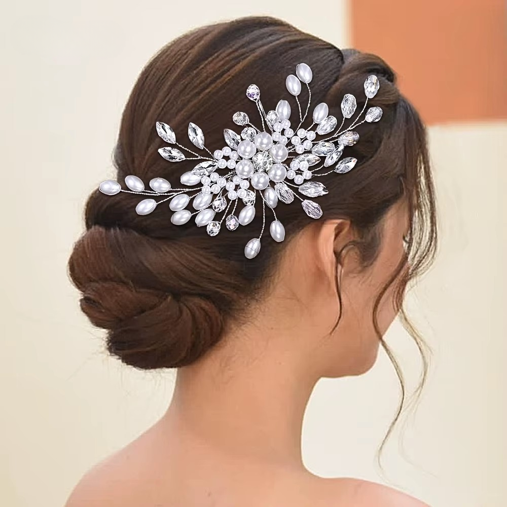 Crystal Pearl Comb Sparkling Rhinestone Hair Clip Bridal Hair Accessories - Image 2