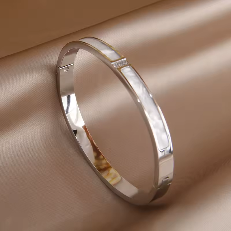 Cubic Zirconia Full Crystal Stainless Steel Open Bangles Bracelets