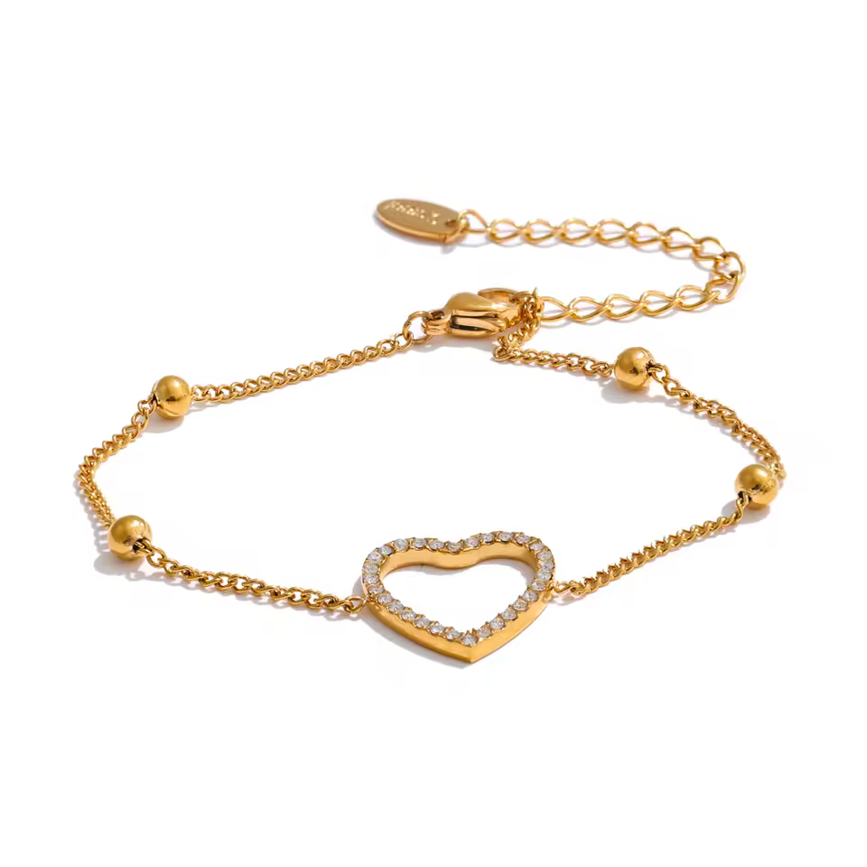 Cubic Zirconia Heart Hollow Simple Plated Chic Premium Chain Bracelet