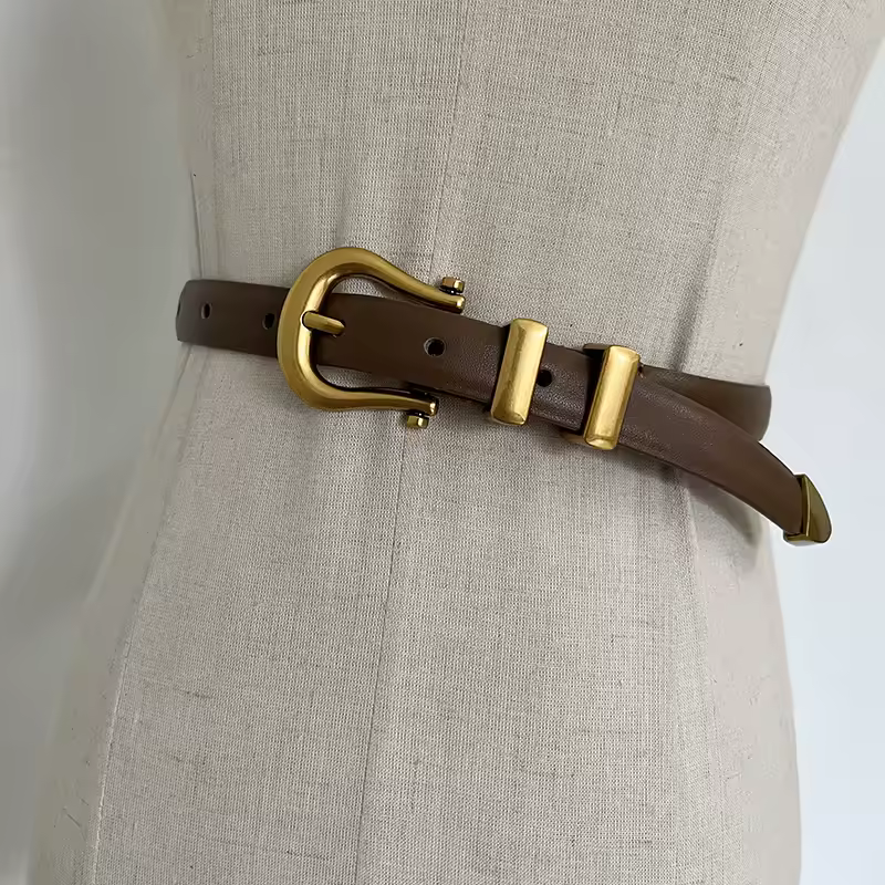 Decoration Vintage Genuine Leather Corsets Waistband Narrow Belt - Image 3