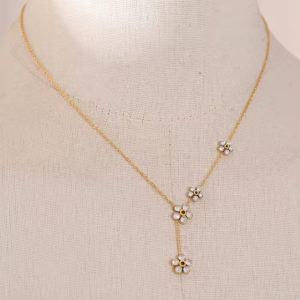 Delicate Shiny Cubic Zirconia Flower Chic Chain Drop Golden Necklace