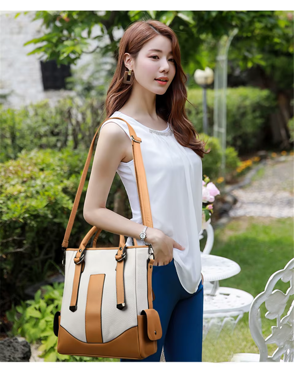 Designer Leather Patchwork Large Capacity Tote Shoulder Handbag