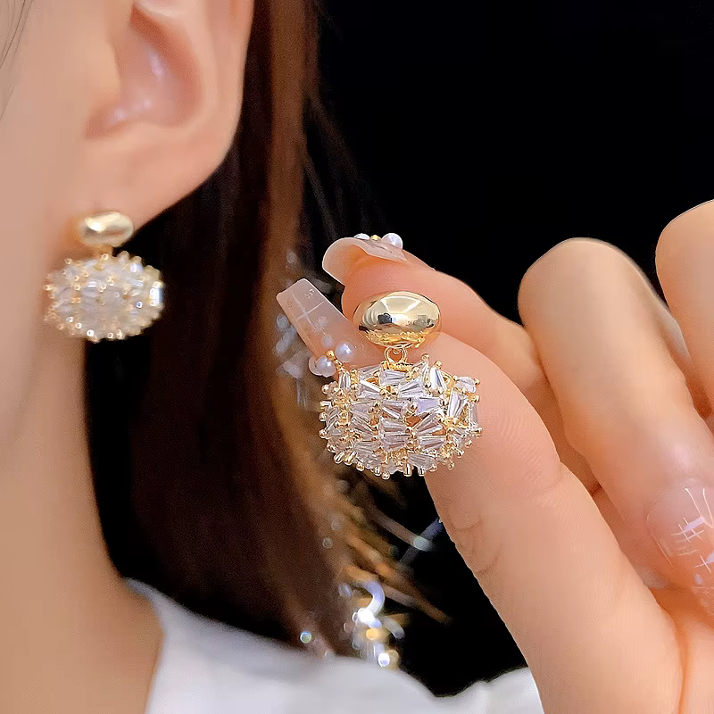 Elegant 14K Gold Plated Oval Zircon Daily Work Earrings