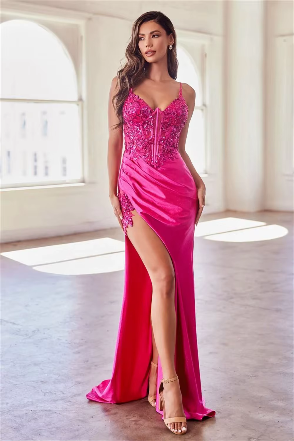 Elegant A-LINE Shining Brightly Spaghetti Strap Mermaid Maxi Dress - Image 6