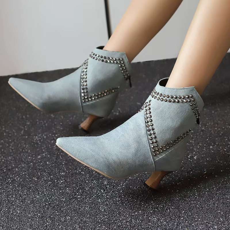 Elegant Ankle Rivet Pointed Toe High Heels