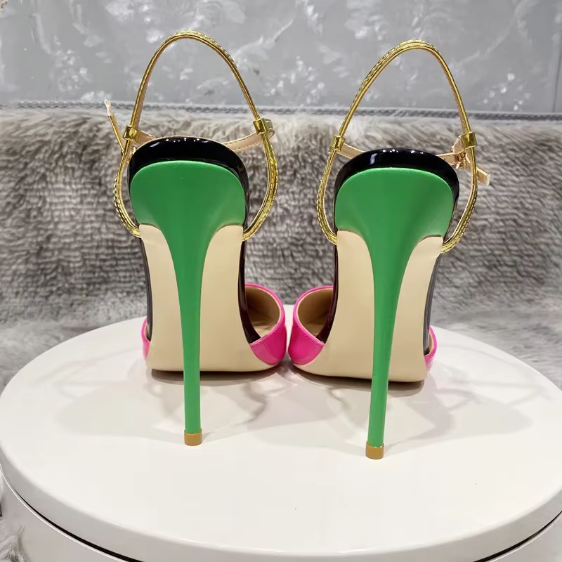 Elegant Ankle Strap Stiletto Pointy Toe Backless Pumps High Heels - Image 8