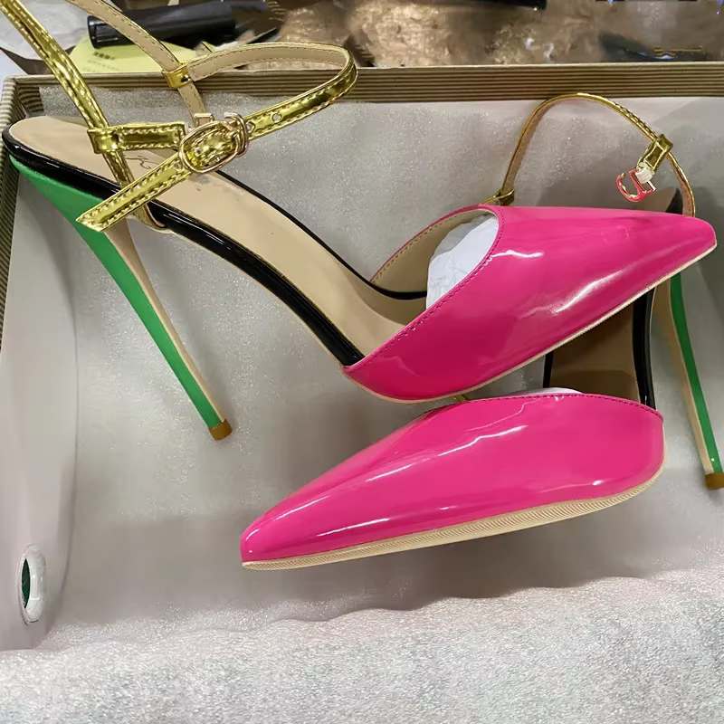 Elegant Ankle Strap Stiletto Pointy Toe Backless Pumps High Heels - Image 7