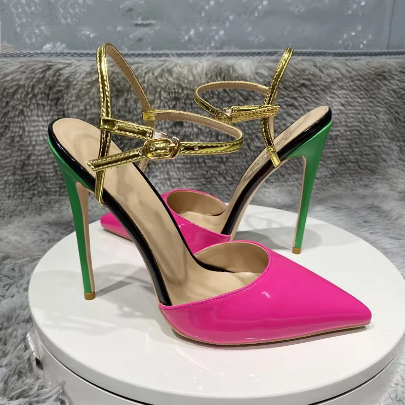 Elegant Ankle Strap Stiletto Pointy Toe Backless Pumps High Heels - Image 6