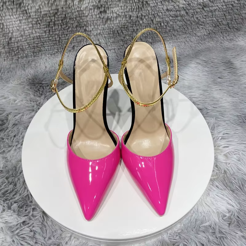 Elegant Ankle Strap Stiletto Pointy Toe Backless Pumps High Heels