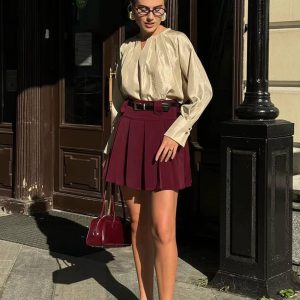 Elegant Classic Pleated Loose High Waist Mini Skirts Streetwear