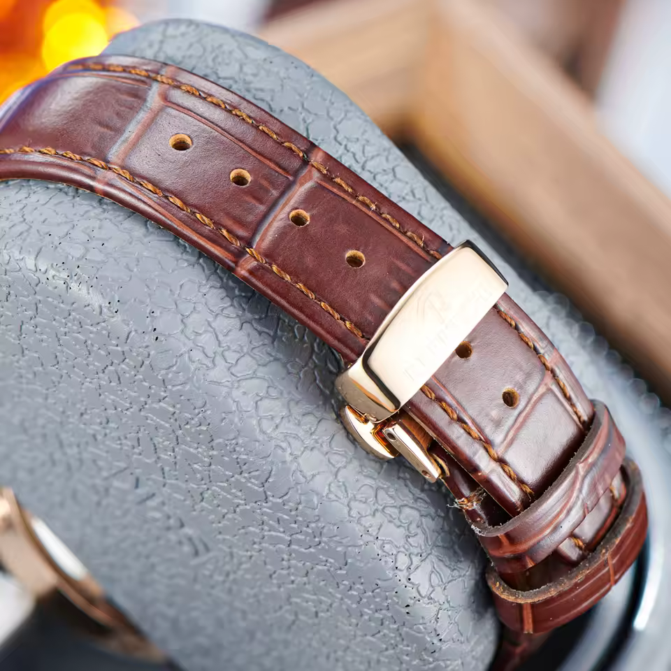 Elegant Diamonds Moonphase Multifuncational Automatic Leather Classic Mens Watch - Image 4